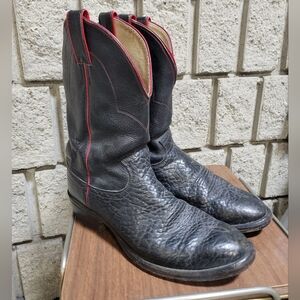 Vintage Justin cowboy western boots black leather mens size 9